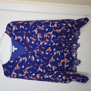 Nine West Blue XL Ruffled Relaxed Blouse